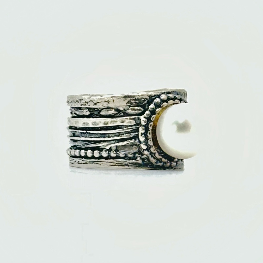 Sterling Silver & Pearl Wide Band Ring size 7 - Picture 3 of 11